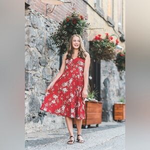 Xhilaration Red and White Multicolor Pleated Maxi Sundress Adjustable Straps